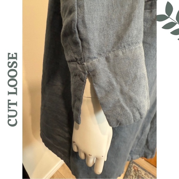 Cut Loose Blue Button-Front Linen Jacket Front Pockets Drawstring Back Large - Picture 7 of 9